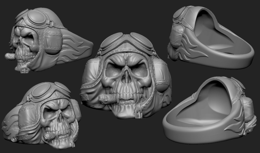 ring "Skull pilot" 3D Print 105812