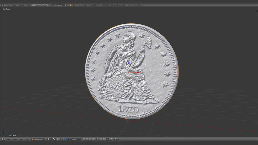 1870 S Seated Liberty Dollar US Coin 3D Print 123133