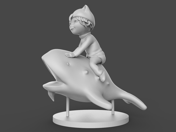 A Little Cat Boy Is Riding A Fish 3D Print 125460