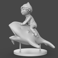 Small A Little Cat Boy Is Riding A Fish 3D Printing 125460