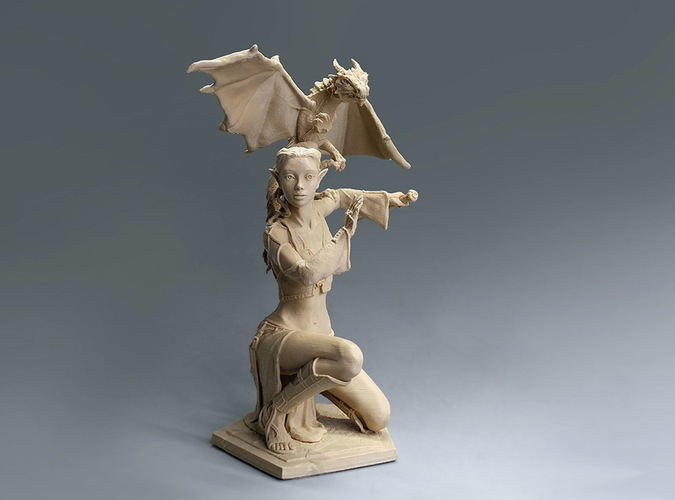 Woman and Dragon 3D Print 129398 Woman and Dragon 3D Print 129398