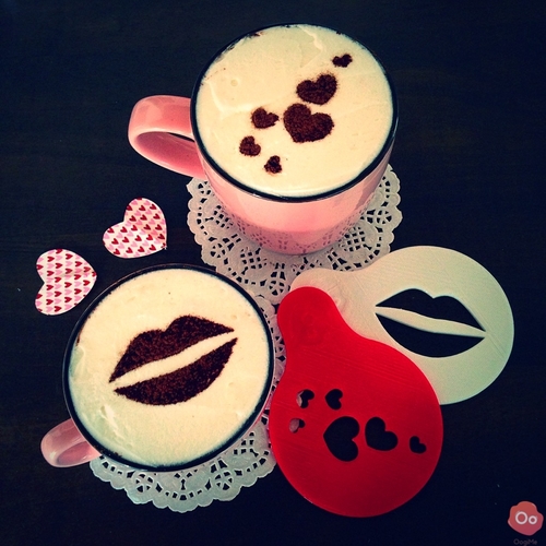 Hearts & Kisses Coffee Decorating Stencils 3D Print 12960
