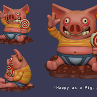 Small 'Happy as a Pig' Piggy Bank 3D Printing 140008