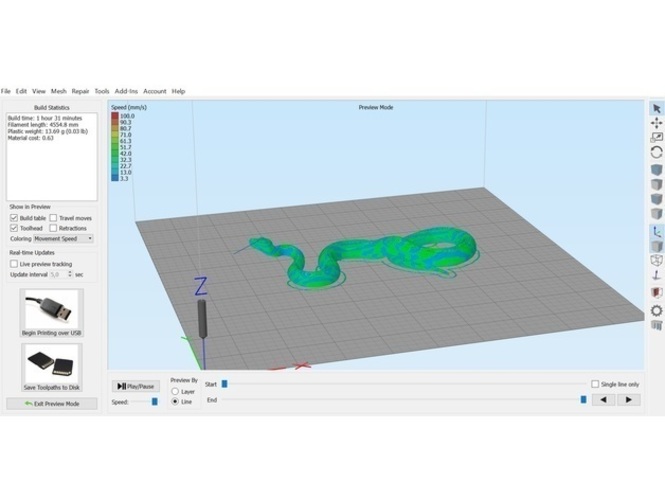 Snake model for Velocity painting 3D Print 142501 Snake model for Velocity painting 3D Print 142501