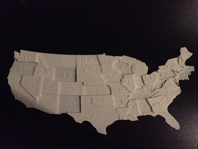 USA Braille Map: Feel The World 3D Print 142979