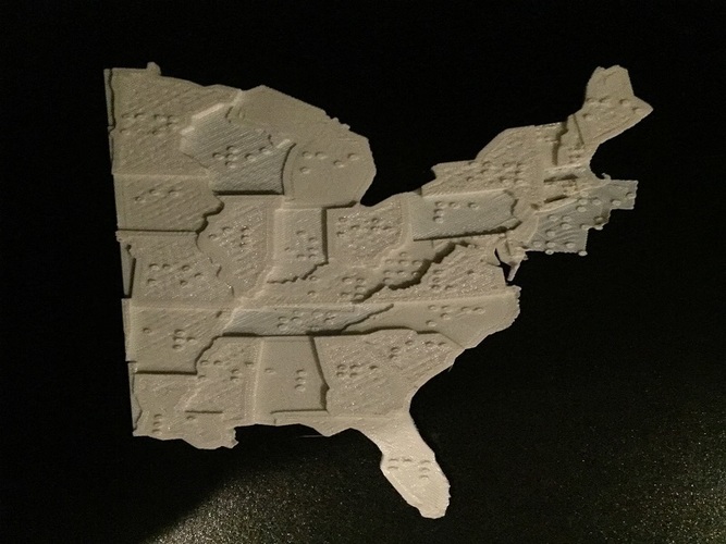 USA Braille Map: Feel The World 3D Print 142984