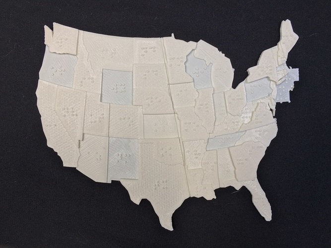 USA Braille Map: Feel The World 3D Print 142987
