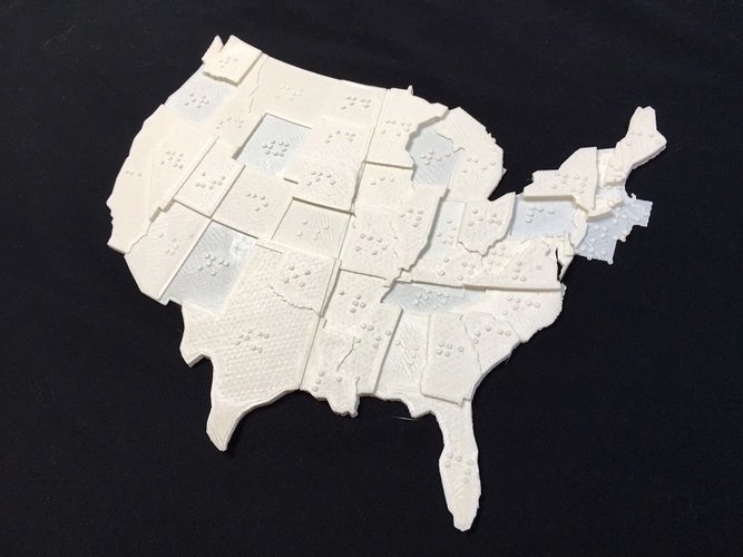 USA Braille Map: Feel The World 3D Print 142988