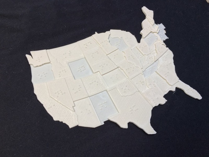 USA Braille Map: Feel The World 3D Print 142989