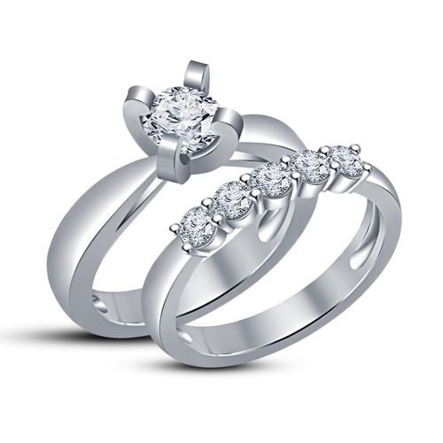 New Jewelry Design 3D CAD Model For Wedding Bridal Ring Set 3D Print 148544