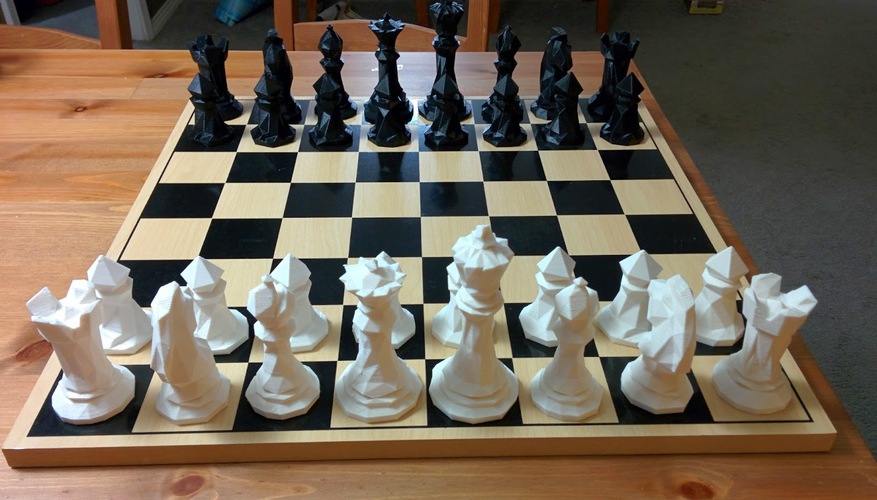 Faceted Chess Set  3D Print 18080