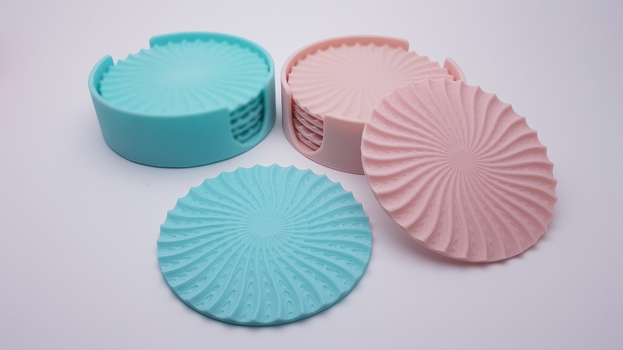 Radial Wave  Drinks coasters with holder 3D Print 186656