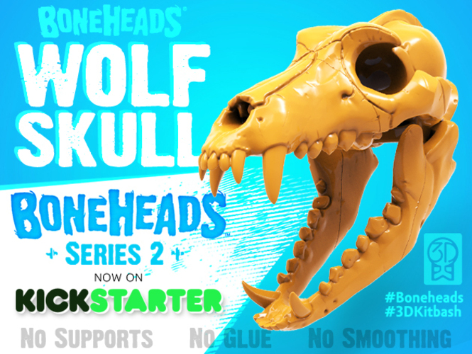 Boneheads S1: Wolf Skull w/ Jaw - 3DKitbash.com 3D Print 19977