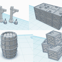 Small 28mm Scale Scatter Terrain - Gas Lantern Posts, Crates & Cask 3D Printing 217420