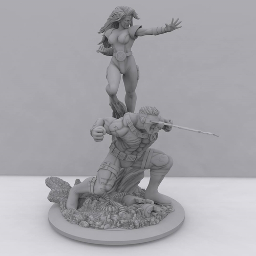 Cyclops and Phoenix Diorama + Free Extras 3D Print 242377 Cyclops and Phoenix Diorama + Free Extras 3D Print 242377