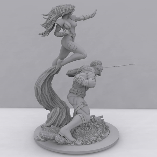 Cyclops and Phoenix Diorama + Free Extras 3D Print 242383 Cyclops and Phoenix Diorama + Free Extras 3D Print 242383