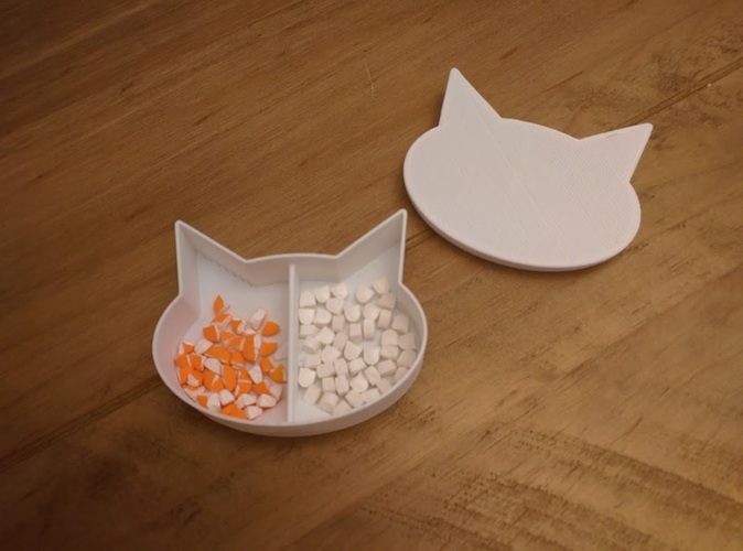 Cat shaped box with divider and small ramp for pills 3D Print 25272