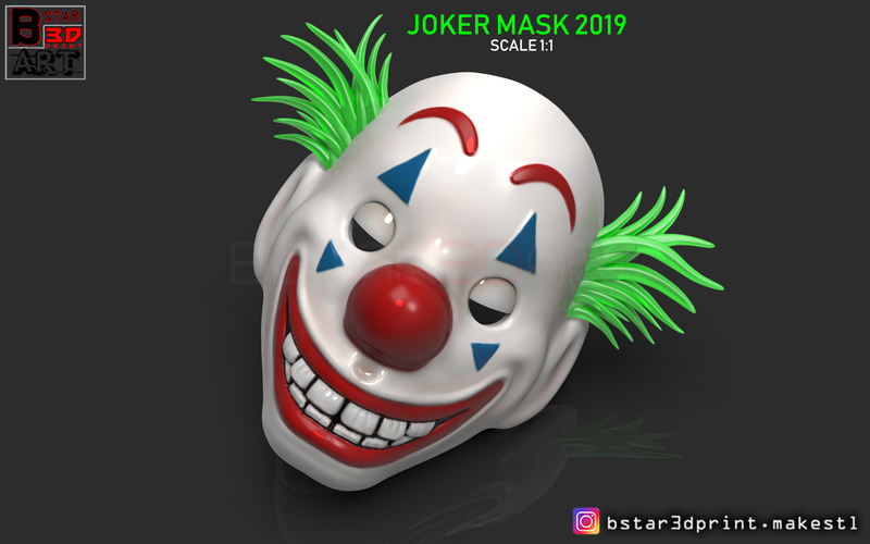 Joker Mask 2019 with hair - Clown mask 2019 - Halloween Mask  3D Print 258108