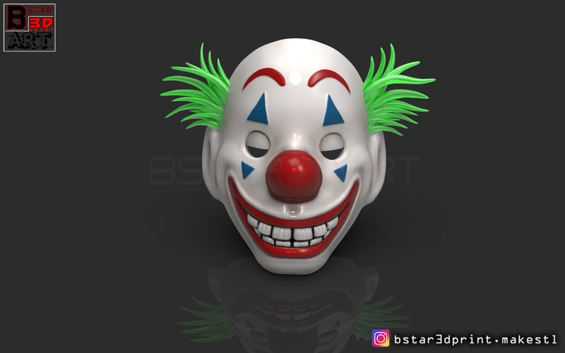 Joker Mask 2019 with hair - Clown mask 2019 - Halloween Mask  3D Print 258109
