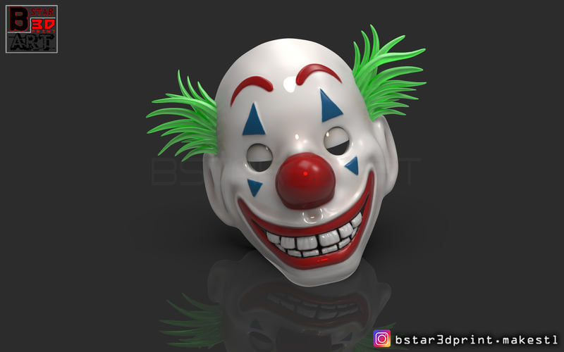 Joker Mask 2019 with hair - Clown mask 2019 - Halloween Mask  3D Print 258110