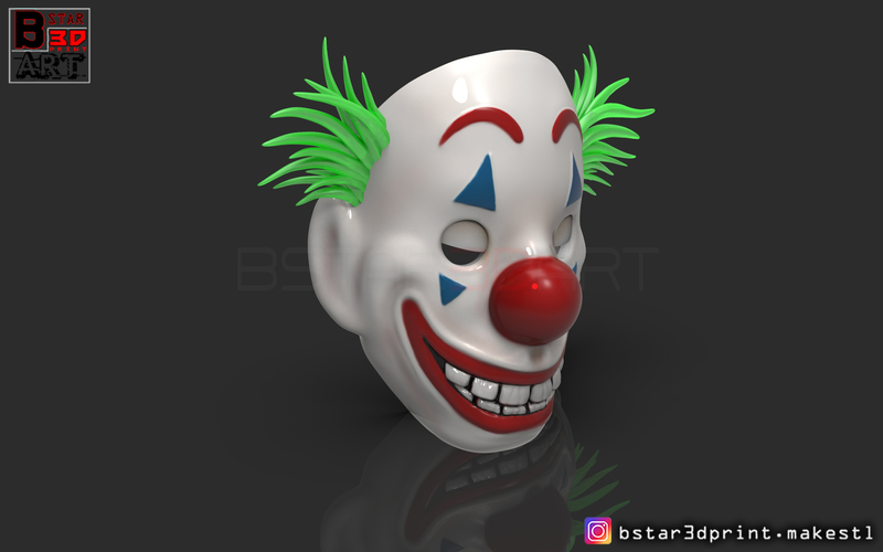 Joker Mask 2019 with hair - Clown mask 2019 - Halloween Mask  3D Print 258111