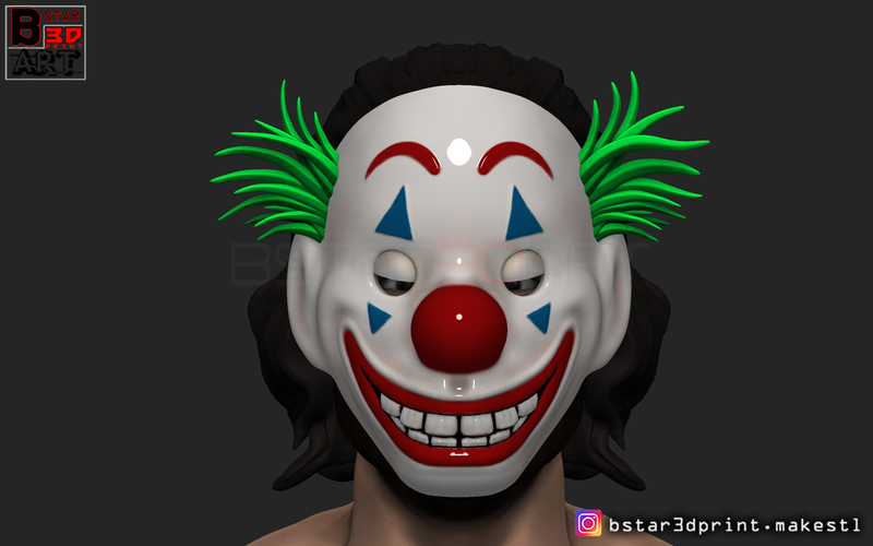 Joker Mask 2019 with hair - Clown mask 2019 - Halloween Mask  3D Print 258119