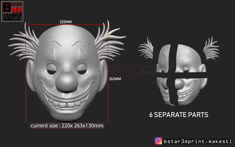 Joker Mask 2019 with hair - Clown mask 2019 - Halloween Mask  3D Print 258120