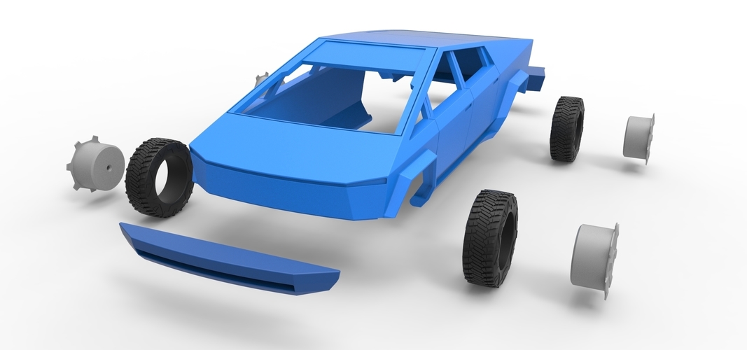 Diecast shell and wheels Tesla Cyberpunk truck Scale 1 to 24 3D Print 269581 Diecast shell and wheels Tesla Cyberpunk truck Scale 1 to 24 3D Print 269581