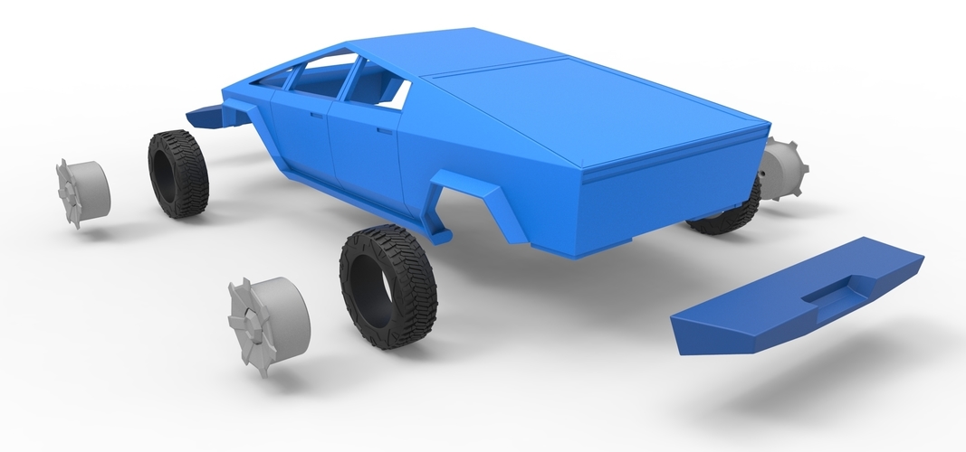 Diecast shell and wheels Tesla Cyberpunk truck Scale 1 to 24 3D Print 269582 Diecast shell and wheels Tesla Cyberpunk truck Scale 1 to 24 3D Print 269582