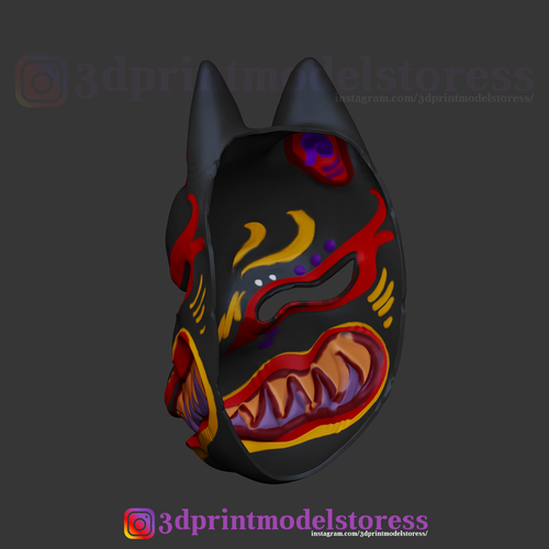 Japanese Fox Mask Demon Kitsune Cosplay Helmet STL File  3D Print 275175
