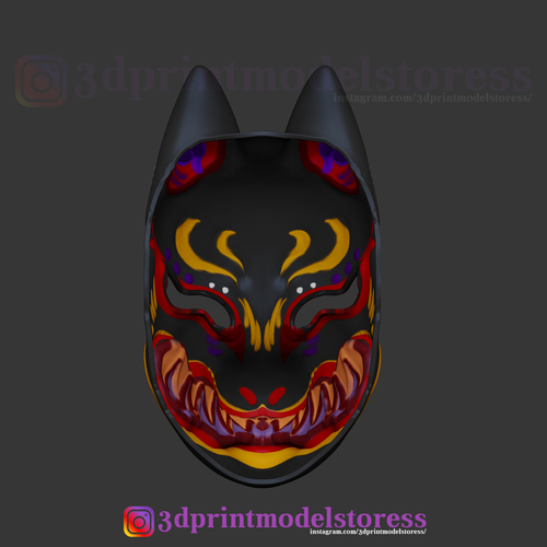Japanese Fox Mask Demon Kitsune Cosplay Helmet STL File  3D Print 275176
