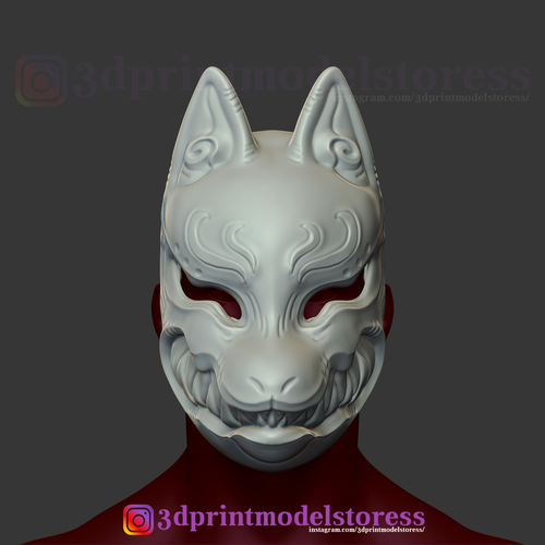 Japanese Fox Mask Demon Kitsune Cosplay Helmet STL File  3D Print 275178