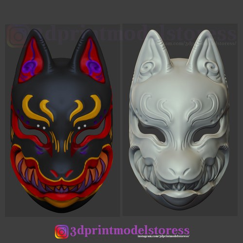 Japanese Fox Mask Demon Kitsune Cosplay Helmet STL File  3D Print 275179