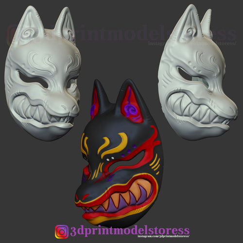 Japanese Fox Mask Demon Kitsune Cosplay Helmet STL File  3D Print 275180