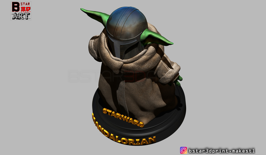 Yoda Baby with Mandalorian Helmet High quality 3D Print 281723