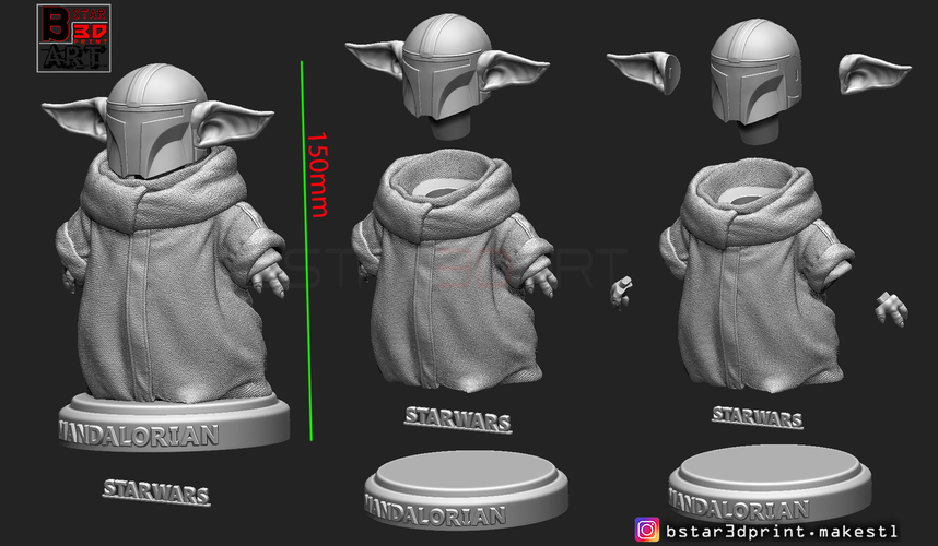 Yoda Baby with Mandalorian Helmet High quality 3D Print 281733
