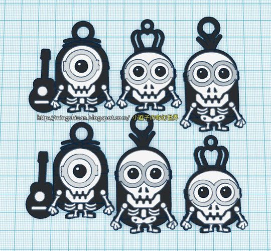 Minions Keychain / Magnets - Skull / Skeleton Version 3D Print 30310