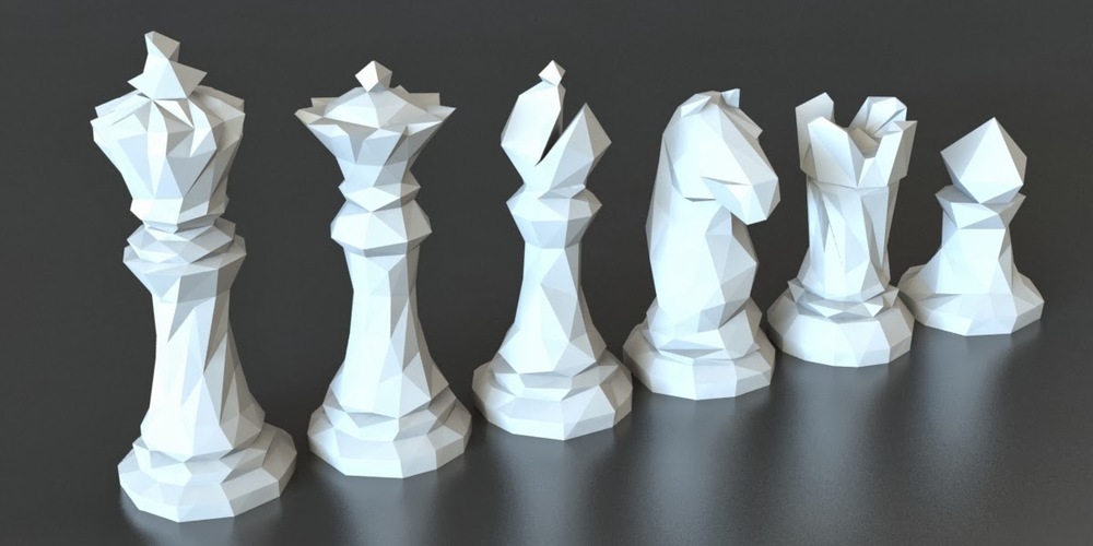 Faceted Chess Set  3D Print 5410