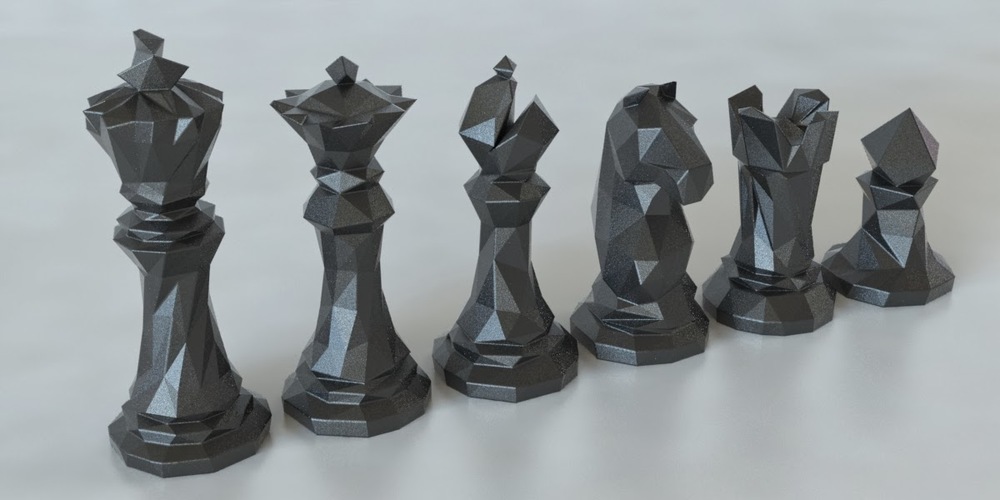 Faceted Chess Set  3D Print 5412