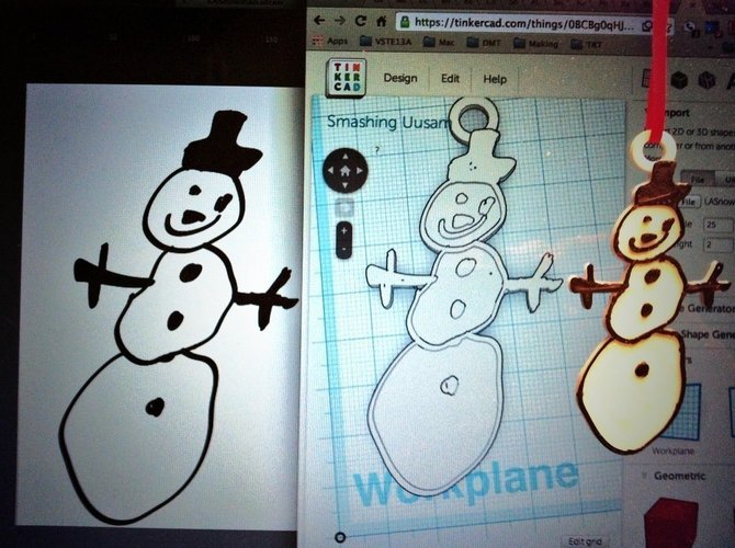 Snowman Ornament - Hand Drawn Teacher Gift 3D Print 56203