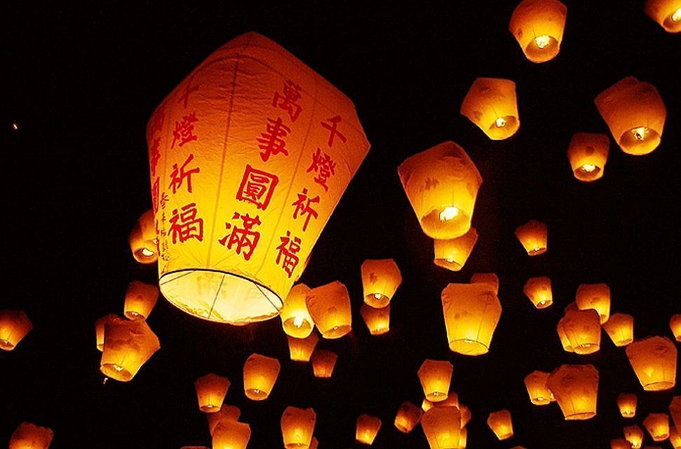 Asian paper good luck flying lanterns