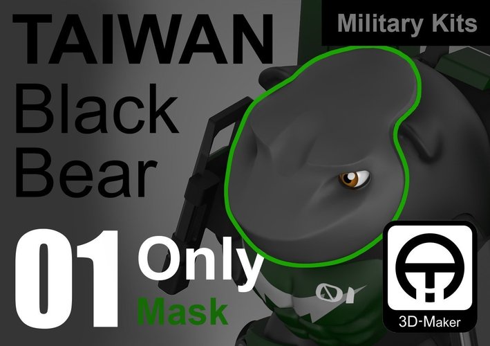 Taiwan Black_bear Military [Only MASK] 3D Print 59787