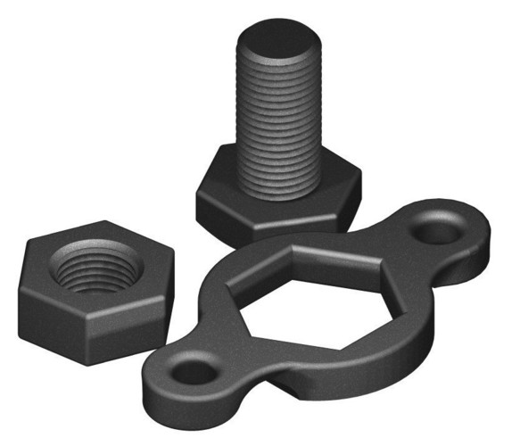 Bolt, Nut, and Wrench 3D Print 65694