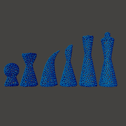 Voronoi Modern Chess Set - No Supports 3D Print 67251