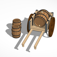 Small Wheelbarrow and wooden barrels 3D Printing 81616
