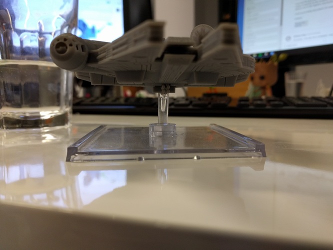 Millenium Falcon with hole for mounting peg/X-Wing: TMG stand 3D Print 22456 Millenium Falcon with hole for mounting peg/X-Wing: TMG stand 3D Print 22456
