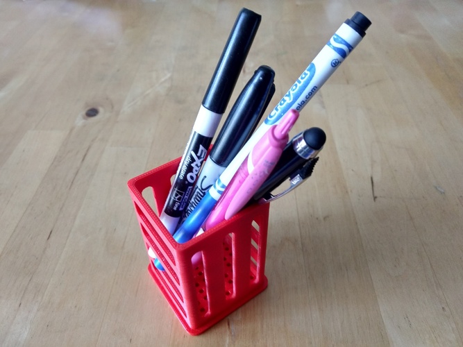 Pen/Pencil Holder - 2" x 2" x 3" - Simple Slotted Design 3D Print 26482 Pen/Pencil Holder - 2" x 2" x 3" - Simple Slotted Design 3D Print 26482