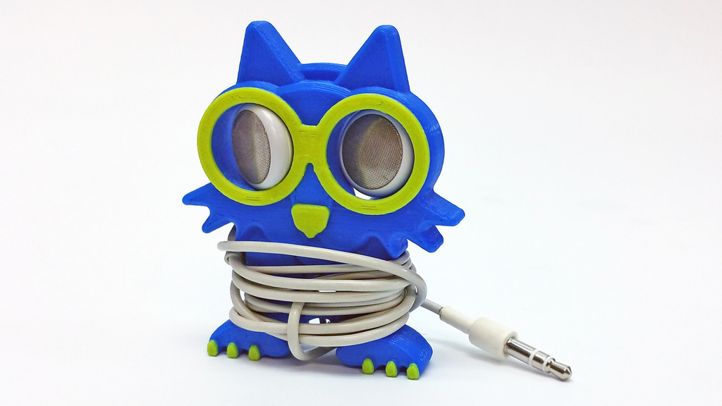 3D Printed Fat Cat Earbud Holder (Headphone Holder) by nli-leger |