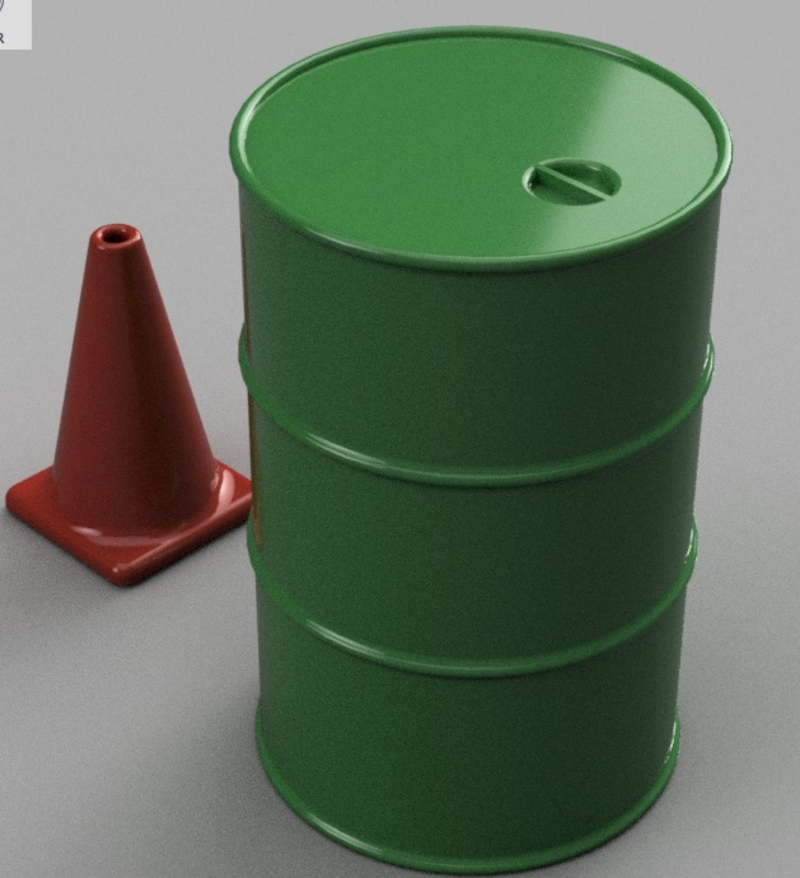 1/10th Scale Items (55Gal Drum, Road Cone)