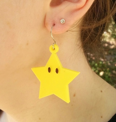 Mario Star Earrings 3D Print 103664